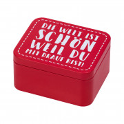 Boîte à biscuits rouge "Le monde est beau parce que tu y es !"
