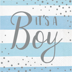 Servietten Blau & Silber It's a Boy, 16 Stück