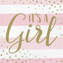 Servietten Pink & Gold It's a Girl, 16 Stück