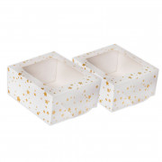 Pastry Box with window Golden Stars Large, 2 pieces