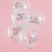 Konfetti Ballon Pastell Happy Birthday, 5 Stück