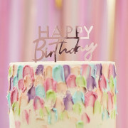Happy Birthday Cake Topper Metallic Rose Gold