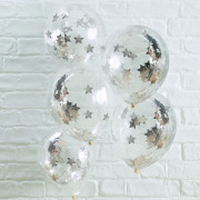 Confetti balloon silver stars, 5 pieces