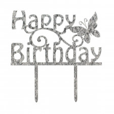 Cake Topper "Happy Birthday" Glitzer