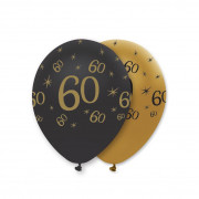 Ballon Zahl 60 Schwarz/Gold, 6 Stück
