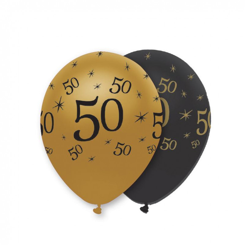 Palloncino numero 50 nero/oro, 6 pezzi