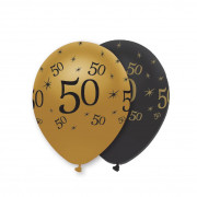 Ballon Zahl 50 Schwarz/Gold, 6 Stück