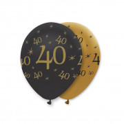 Balloon number 40 Black/Gold, 6 pieces