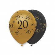 Balloon number 20 Black/Gold, 6 pieces
