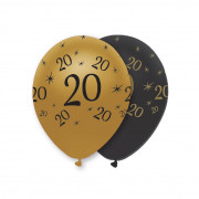 Palloncino numero 20 nero/oro, 6 pezzi