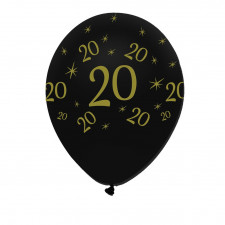 Ballon Zahl 20 Schwarz/Gold, 6 Stück