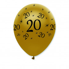 Ballon Zahl 20 Schwarz/Gold, 6 Stück