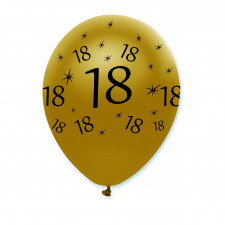 Ballon Zahl 18 Schwarz/Gold, 6 Stück