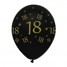 Ballon Zahl 18 Schwarz/Gold, 6 Stück