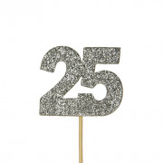 Cupcakes topper number 25 silver, 12 pieces