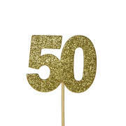 Cupcakes topper number 50 gold, 12 pieces