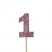 Topper per cupcakes Numero 1 Rosa, 12 pezzi
