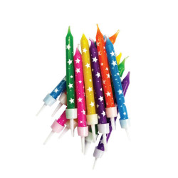Candles Colorful with stars, 12 pieces