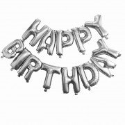 Palloncino con scritta "Happy Birthday" argento