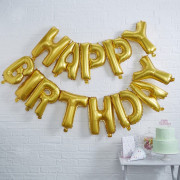Ballon "Happy Birthday" écriture or
