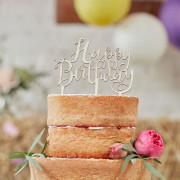Cake Topper di buon compleanno in legno