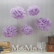 Pompom pastel lilas, 5 pièces