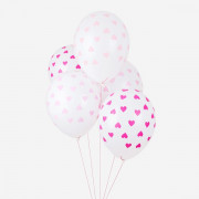 Balloon with pink hearts, 5 pieces