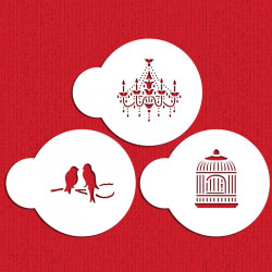 Stencils love birds & chandelier, 3 Stück