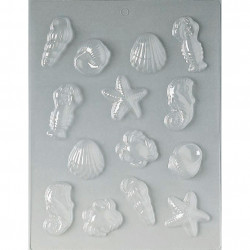 Moule à chocolat coquillages & animaux marins, 12 pièces