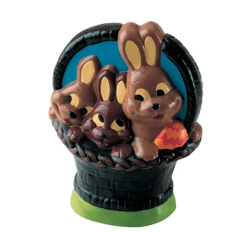 Chocolate mold bunnies in basket for sweet chocolate figures