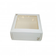 Boîte à gâteaux avec fenêtre Blanc et or 19 x 19 x 8 cm