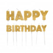 Happy Birthday Kerzen Gold, 13-teilig