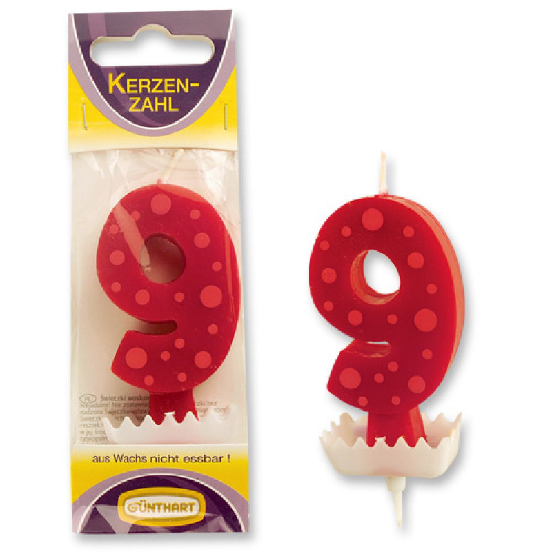 Chandelle numéro 9 rouge à pois