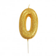Number candle 0 gold glitter