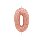 Number candle 0 rose gold glitter