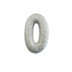 Zahlenkerze 0 Silber Glitzer