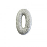 Number candle 0 silver glitter