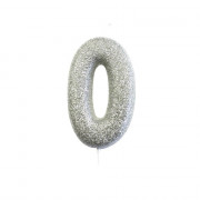 Number candle 0 silver glitter