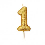 Number candle 1 gold glitter
