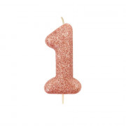 Number candle 1 rose gold glitter