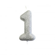 Number candle 1 silver glitter