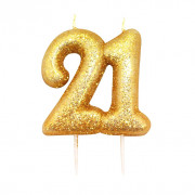 Number candle 21 gold glitter