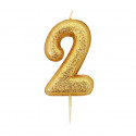 Number candle 2 gold glitter