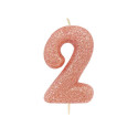 Number candle 2 rose gold glitter