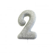 Number candle 2 silver glitter