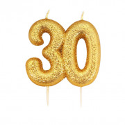 Number candle 30 gold glitter