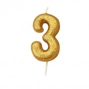 Number candle 3 gold glitter