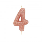 Number candle 4 rose gold glitter