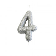 Number candle 4 silver glitter