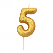 Number candle 5 gold glitter